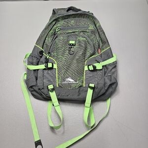 High Sierra gray and green full size backpack with 5 pockets